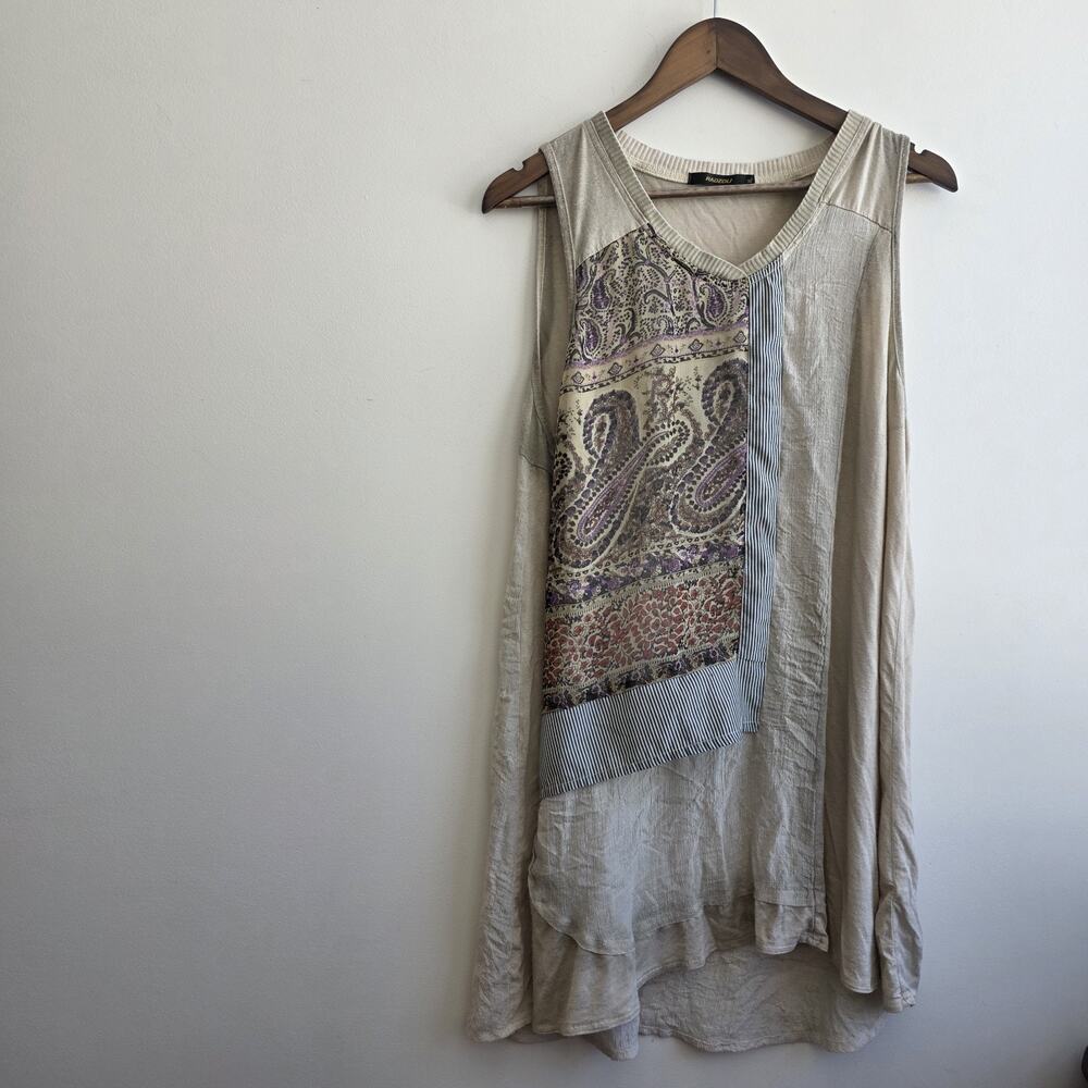 Neutral Paisley Panel Sleeveless Women’s Top